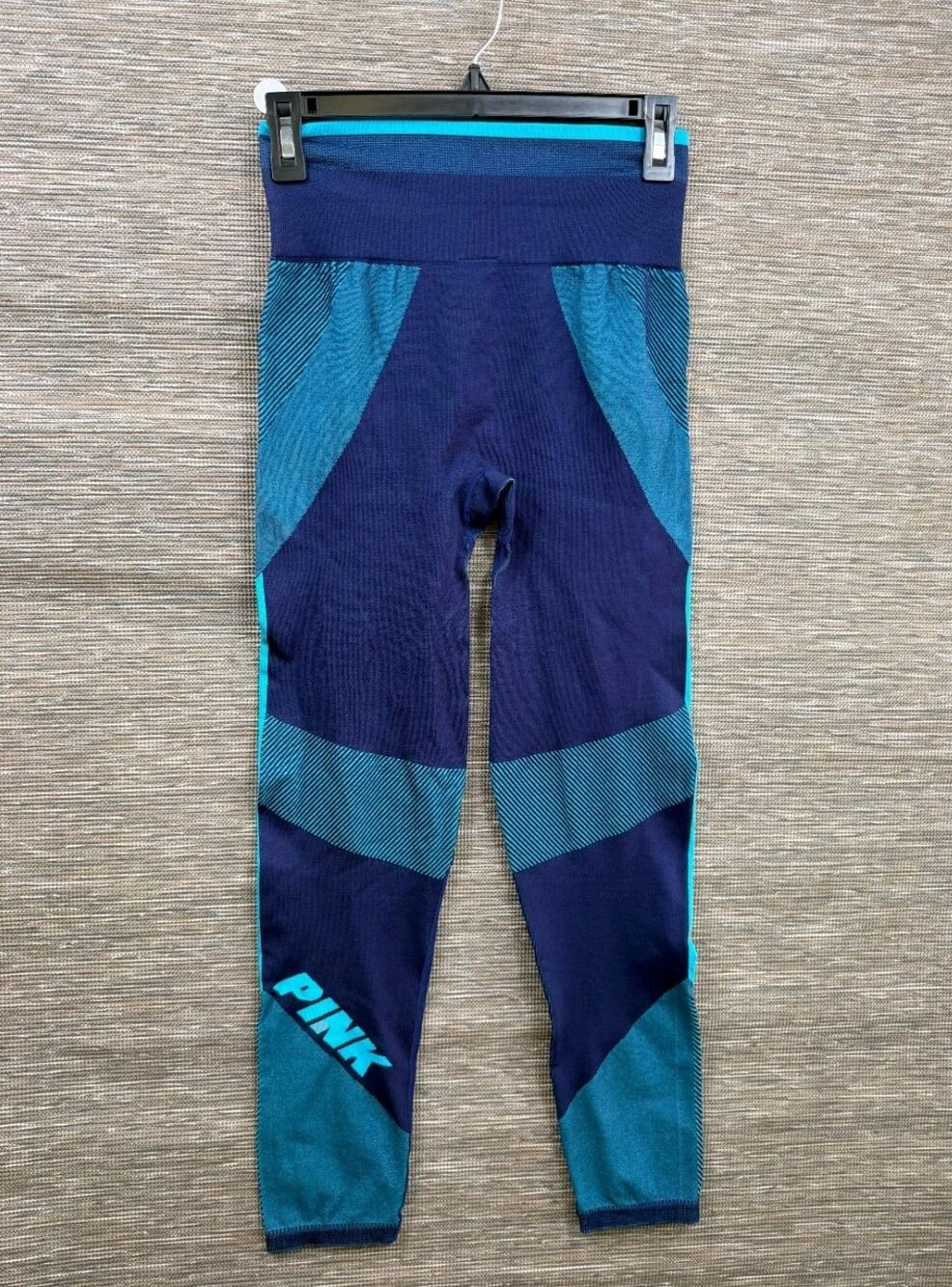 Pink Cool & Comfy Womens Blue Striped Compression Yoga Pants Size M Colorblock